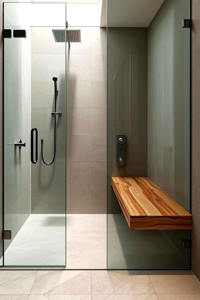 Exposed Brick Accent Wall - 24 Rustic Walk-in Shower Ideas