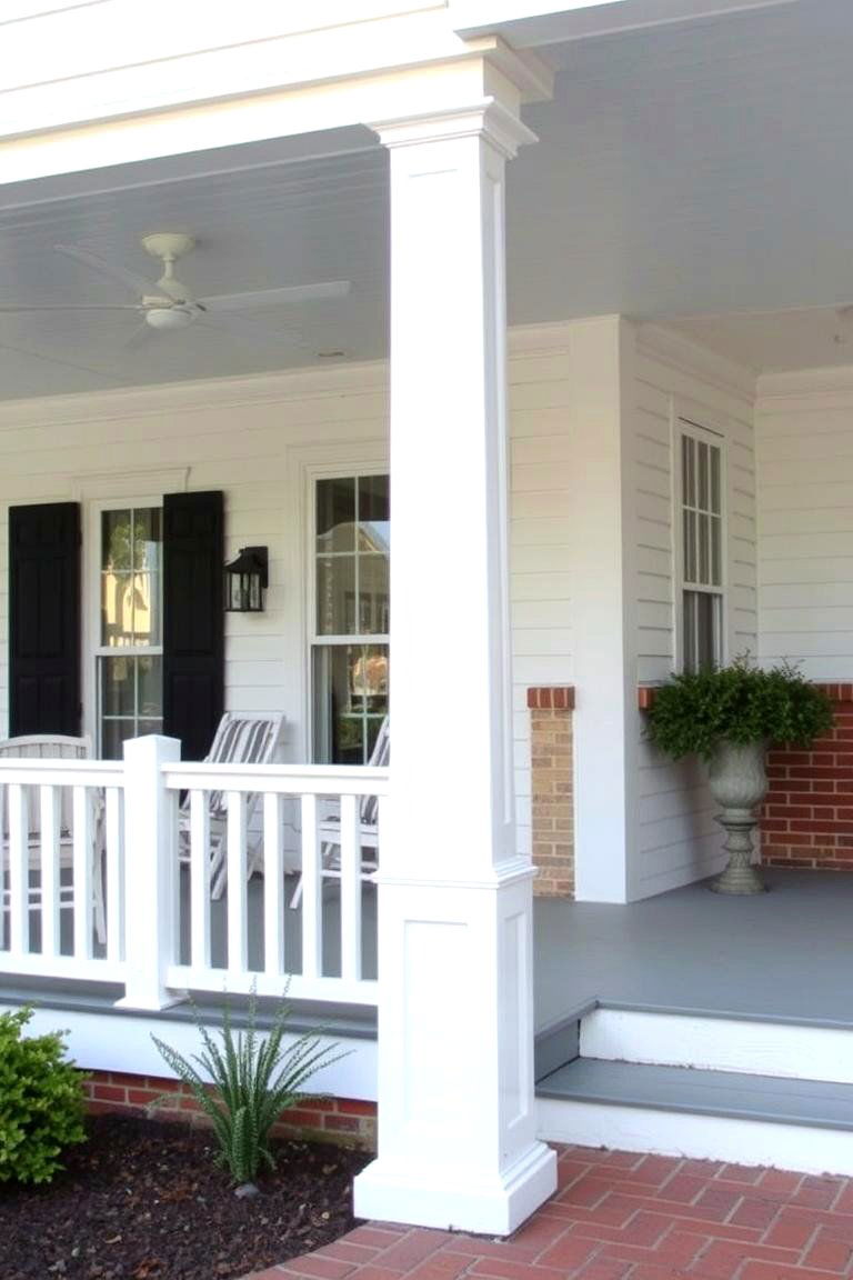 Exposed Brick Accents - 24 White Farmhouse With Wrap-around Porch Ideas