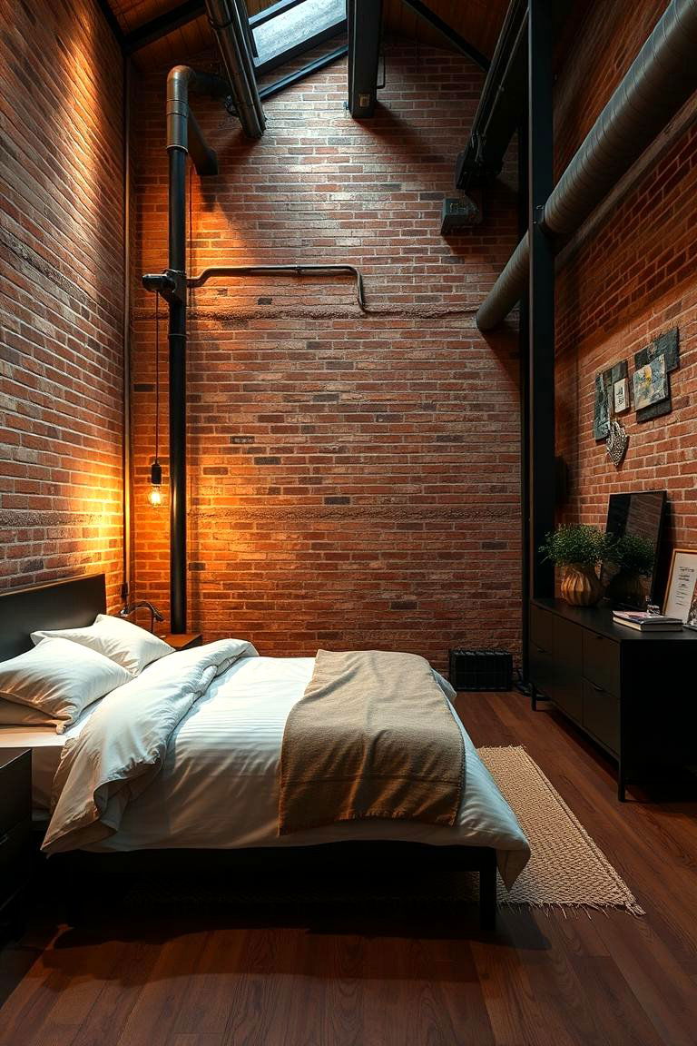 Exposed Brick Elegance - 24 Industrial Bedroom Ideas