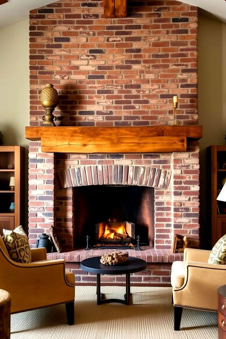Exposed Brick Fireplace - 24 Farmhouse Fireplace Ideas