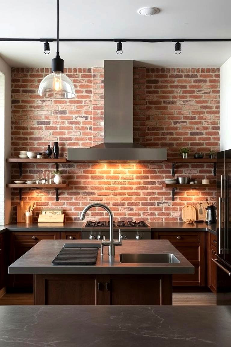 Exposed Brick Panels - 24 Kitchen Island Back Panel Ideas
