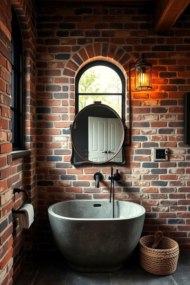 Exposed Brick Wall Accent Bathroom - 24 Rustic Outdoor Bathroom Ideas