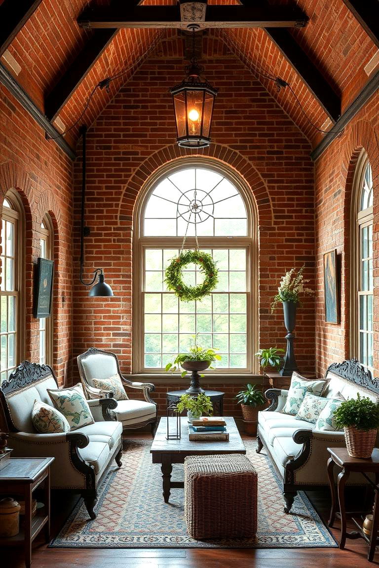 Exposed Brick Walls for Rustic Warmth - 24 Victorian Sunroom Ideas
