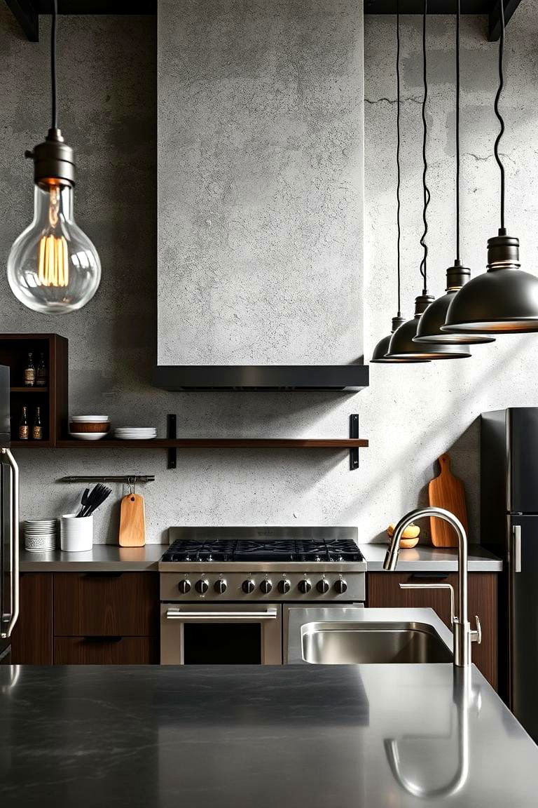 Exposed Concrete Finish - 24 Kitchen Accent Wall Ideas
