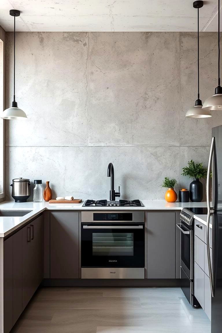Exposed Concrete Splashback for Industrial Chic - 24 Kitchen Splashback Ideas
