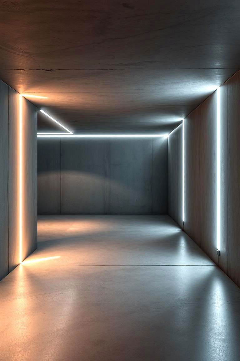 Exposed Concrete with LED Strip Lighting - 24 Exposed Basement Ceiling Ideas