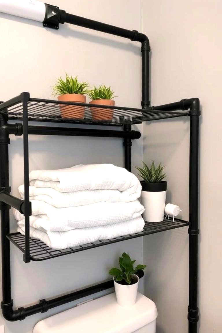 Exposed Pipe Shelving - 24 Industrial Bathroom Ideas