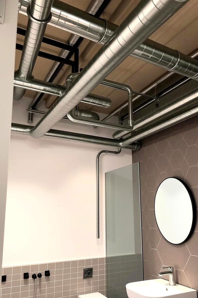 Exposed Pipes for Industrial Charm - 24 Bathroom Ceiling Ideas