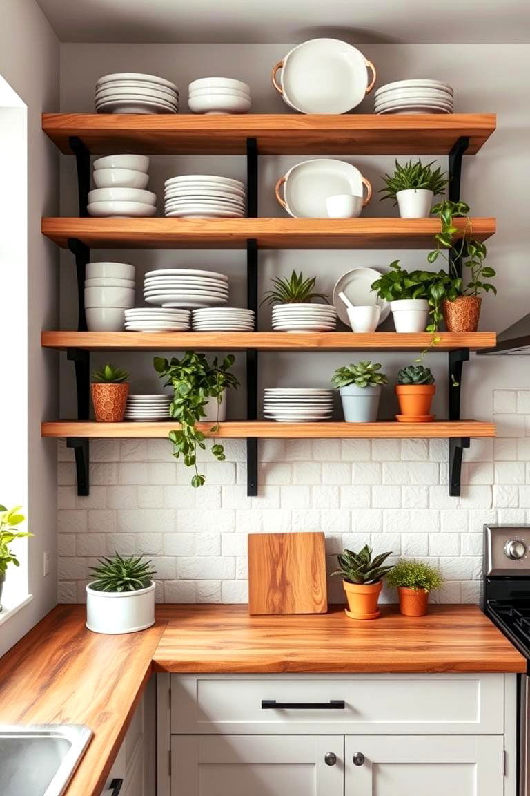 Exposed Shelving as Feature - 24 Kitchen Accent Wall Ideas