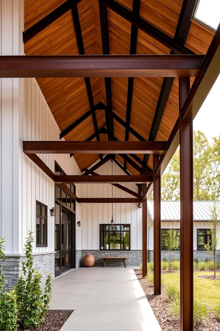 Exposed Steel Beams - 24 Modern Farmhouse Exterior