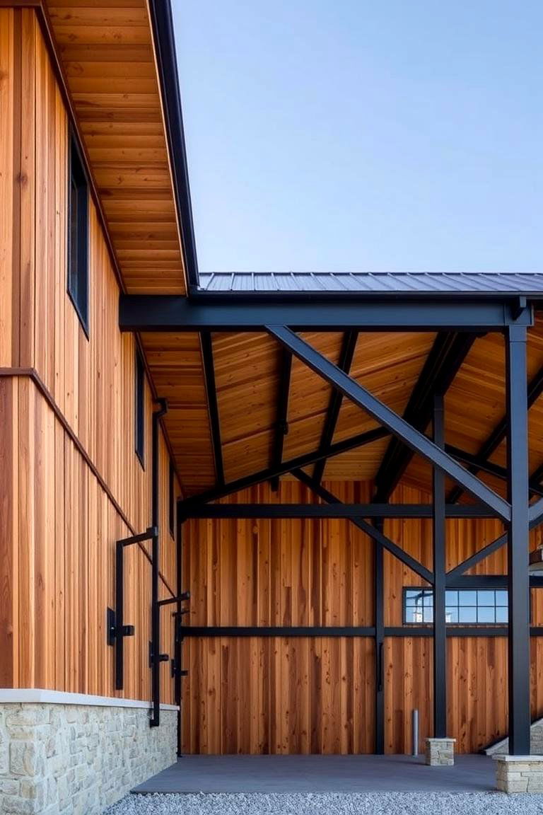 Exposed Steel and Wood Mix - 24 Barndominium Exterior Ideas
