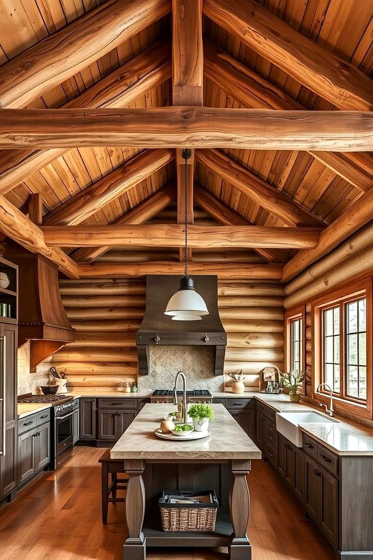 Exposed Timber Ceiling - 24 Log Cabin Kitchen Design Ideas