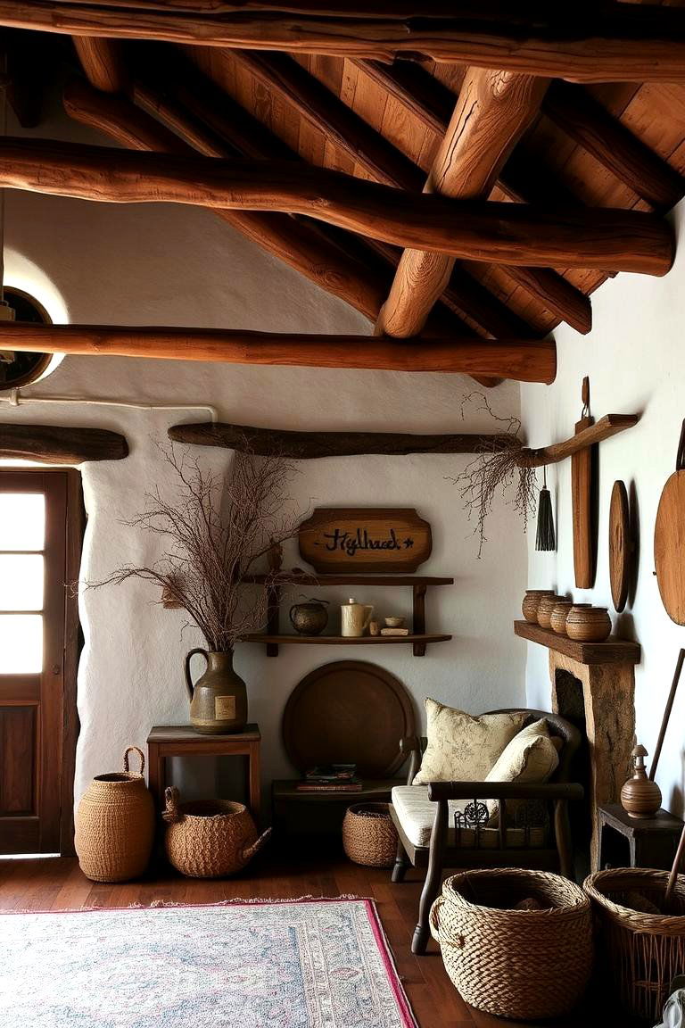 Exposed Wooden Beam Elegance - 24 Primitive Living Room Ideas