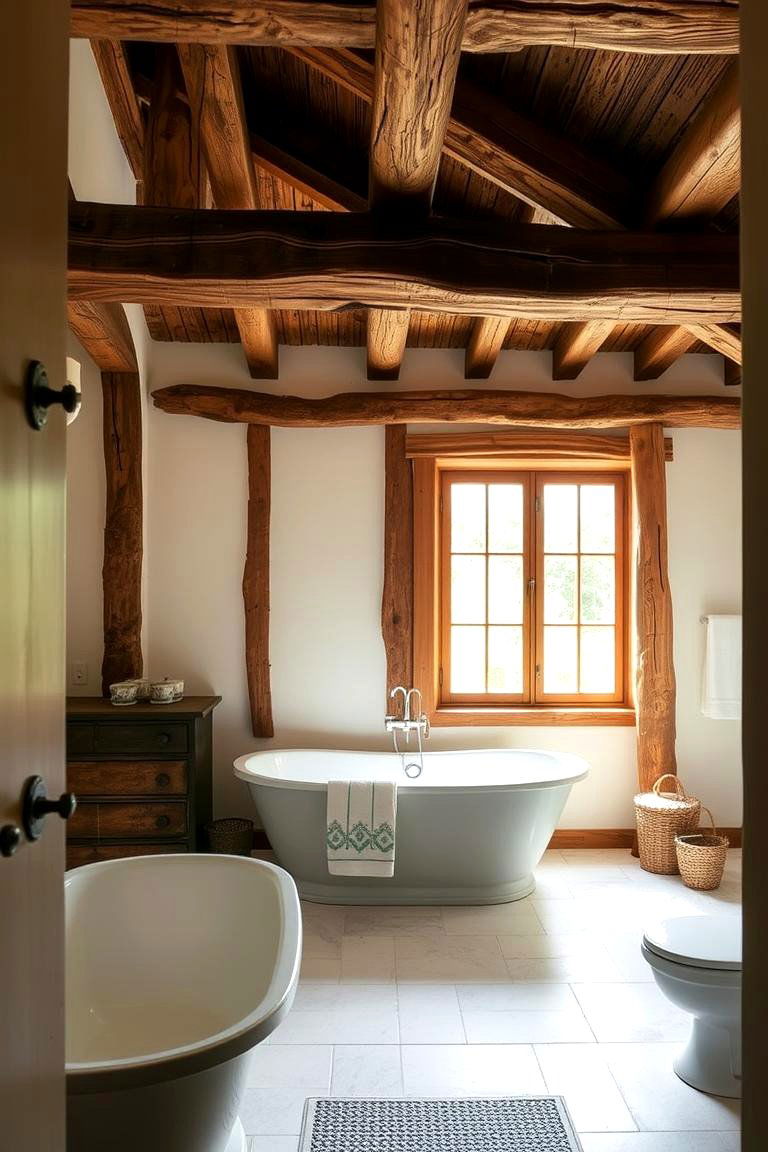 Exposed Wooden Beams - 24 Traditional Bathroom Ideas