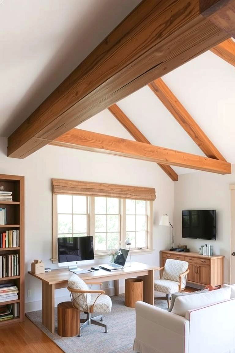 Exposed Wooden Beams - 24 Rustic Home Office Ideas