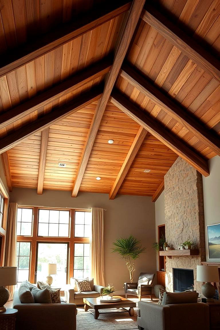 Exposed Wooden Beams Vault - 24 Living Room Vaulted Ceiling Ideas