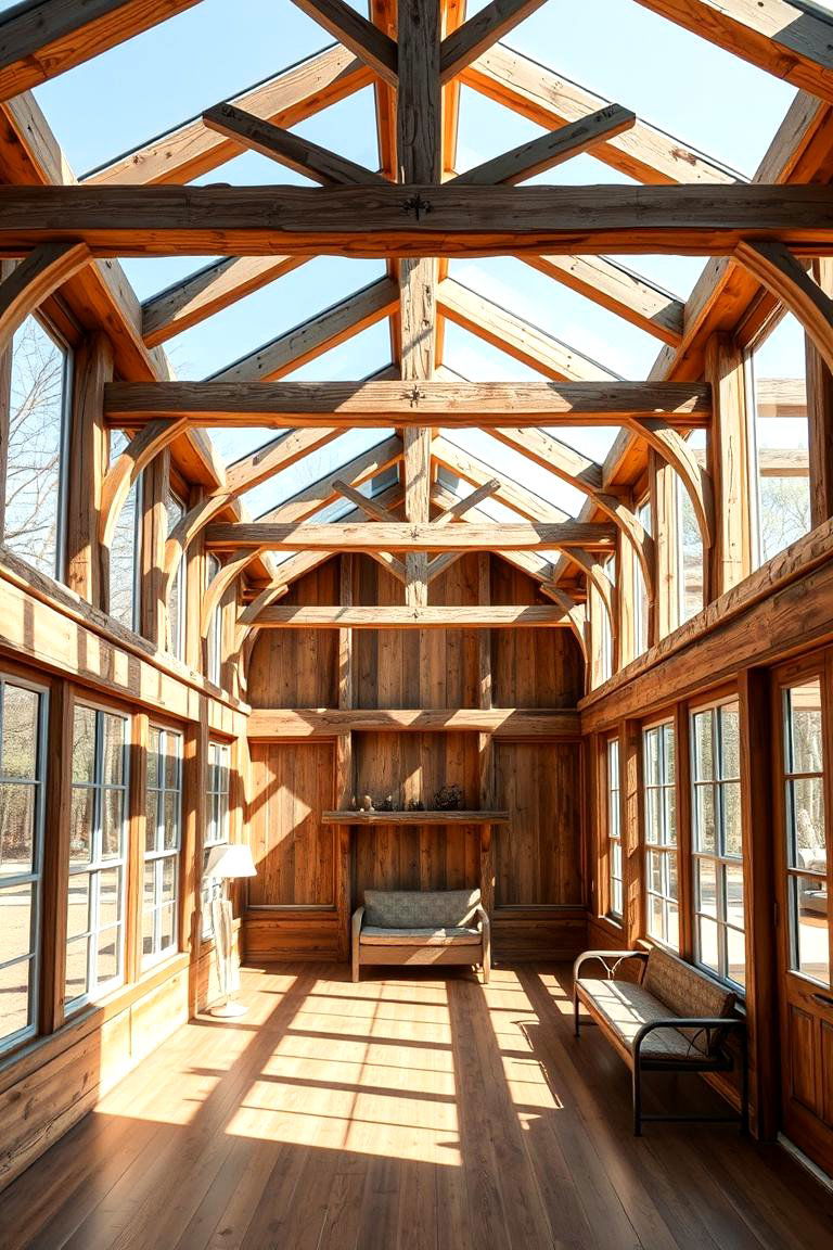 Exposed Wooden Beams and Trusses - 24 Rustic Sunroom Ideas