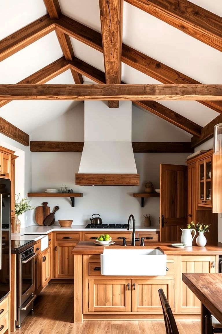 Exposed Wooden Beams for a Rustic Touch - 24 Farmhouse Kitchen Ideas