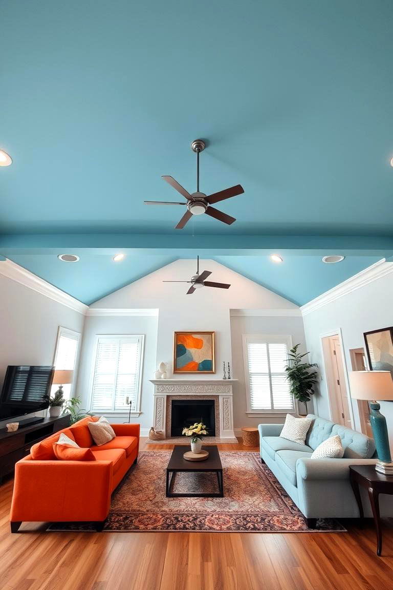 Expressive Painted Ceiling - 24 Living Room Ceiling Ideas