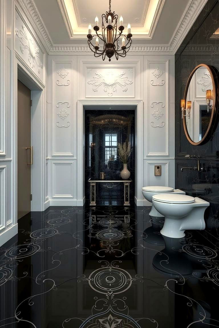 Exquisite Black Floor Artistry - 24 Black Floor Bathroom Ideas