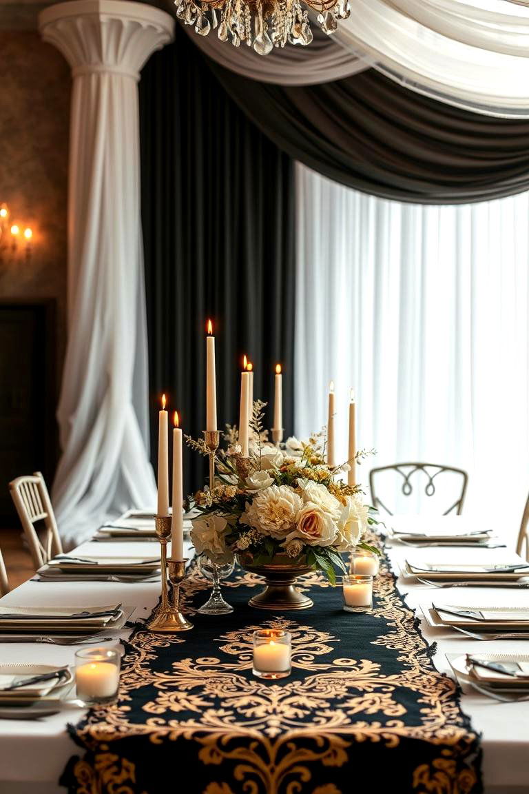 Exquisite Black and Gold Table Runner Accent - 24 Black and Gold Centerpiece Ideas