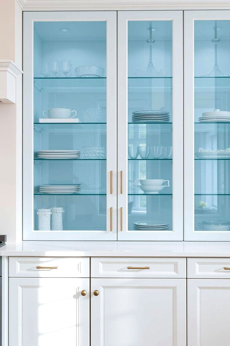 Exquisite Blue Glass Cabinet Doors - 24 Blue and White Kitchen Ideas