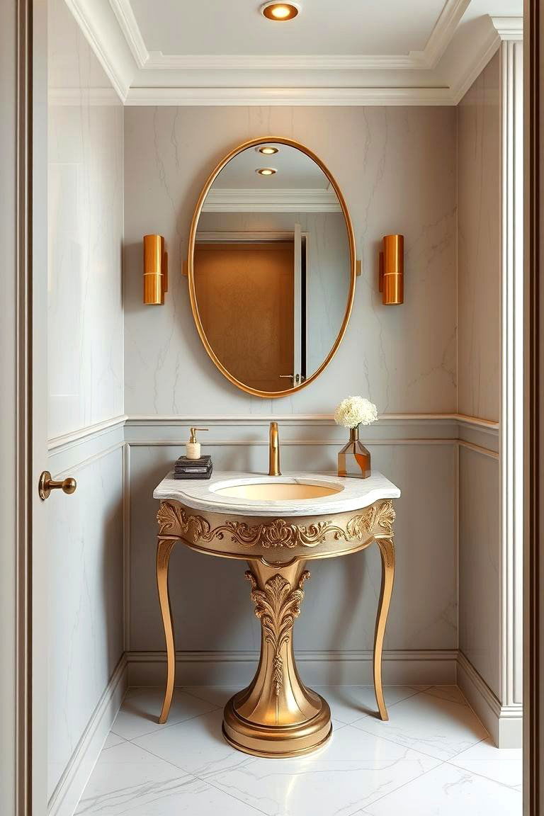 Exquisite Gold Accented Basin and Sink - 24 black and gold powder room ideas