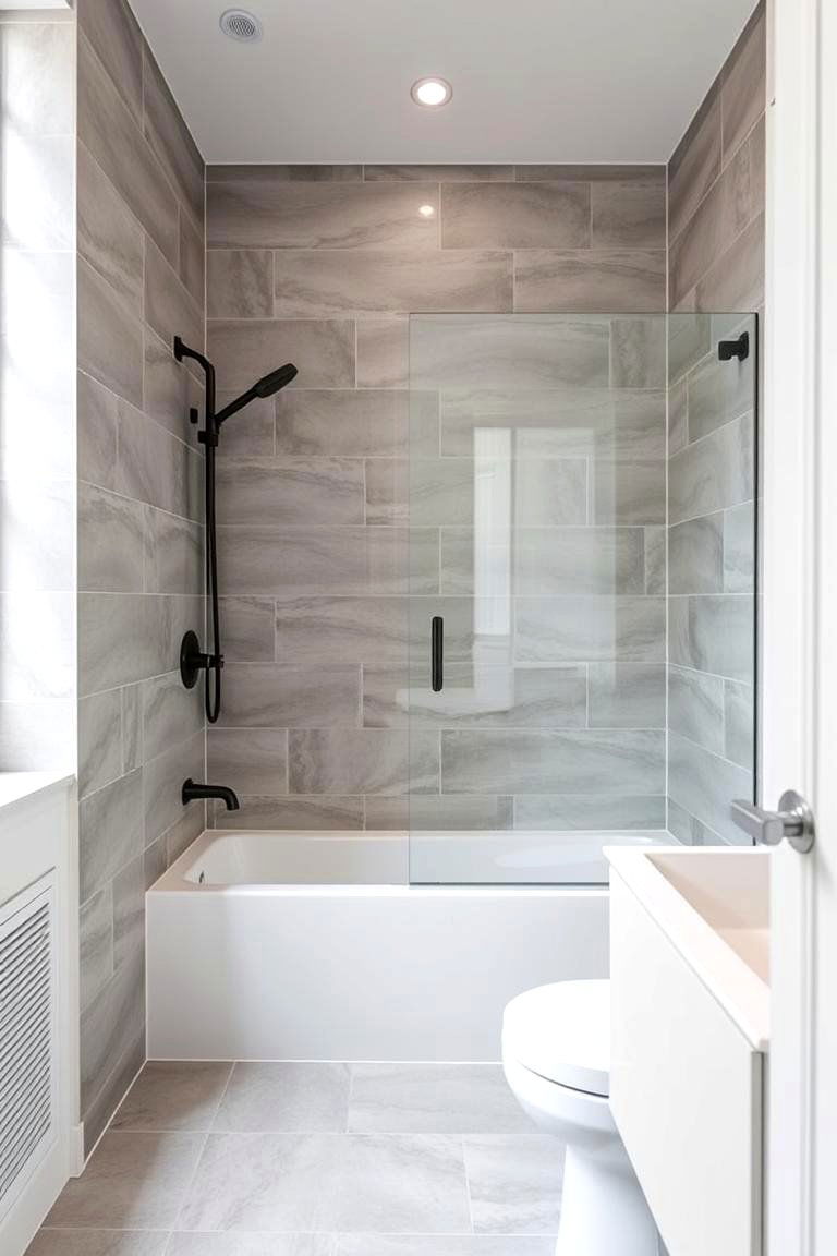 Extending Shower Tiles to Half Wall Height Around the Bathroom - 24 Half-wall Tile Bathroom Ideas