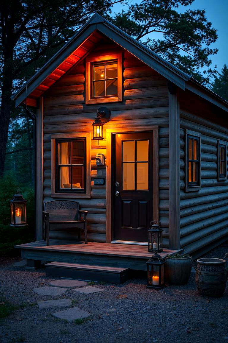 Exterior Lighting with Vintage Lanterns - 24 Rustic Tiny House Ideas