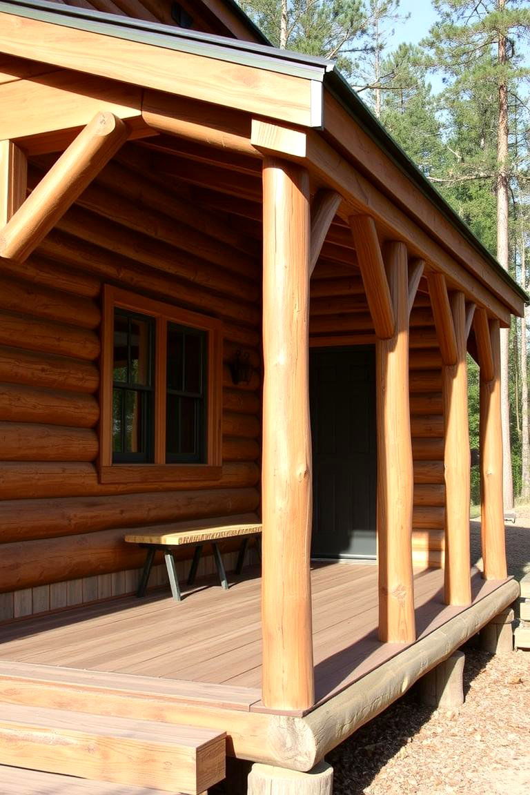 Exterior Porch with Log Supports - 24 Rustic Tiny House Ideas