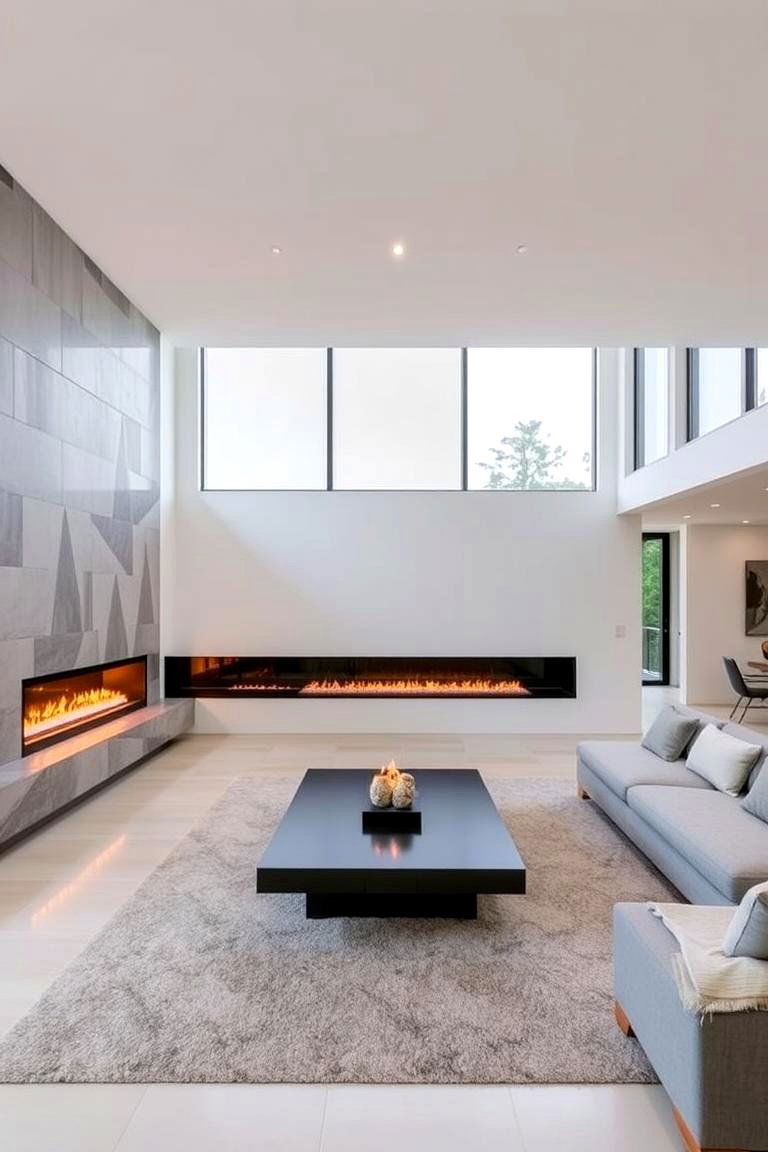 Extra Long Statement Linear Fireplace - 24 linear fireplace ideas