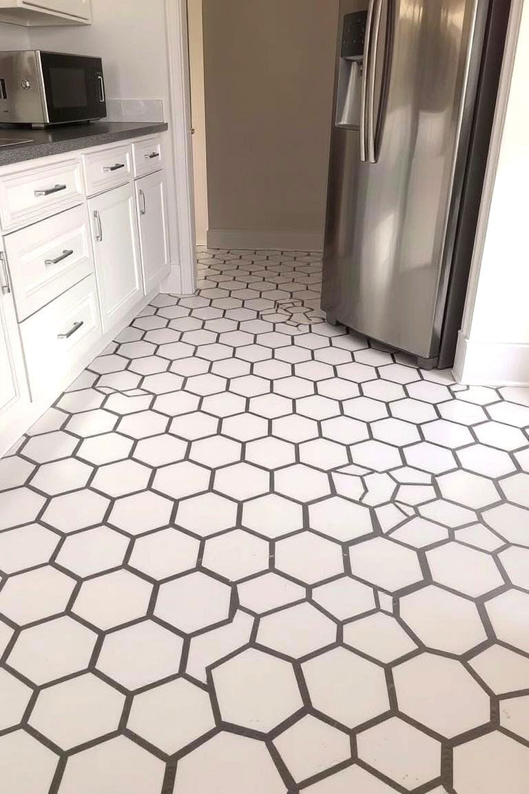 Eye Catching White Hexagon Tiles - 24 White Kitchen Floor Ideas