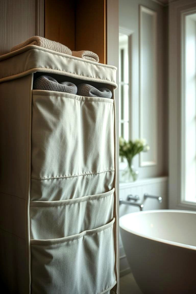 Fabric Covered Organizer - 24 Toilet Paper Storage Ideas