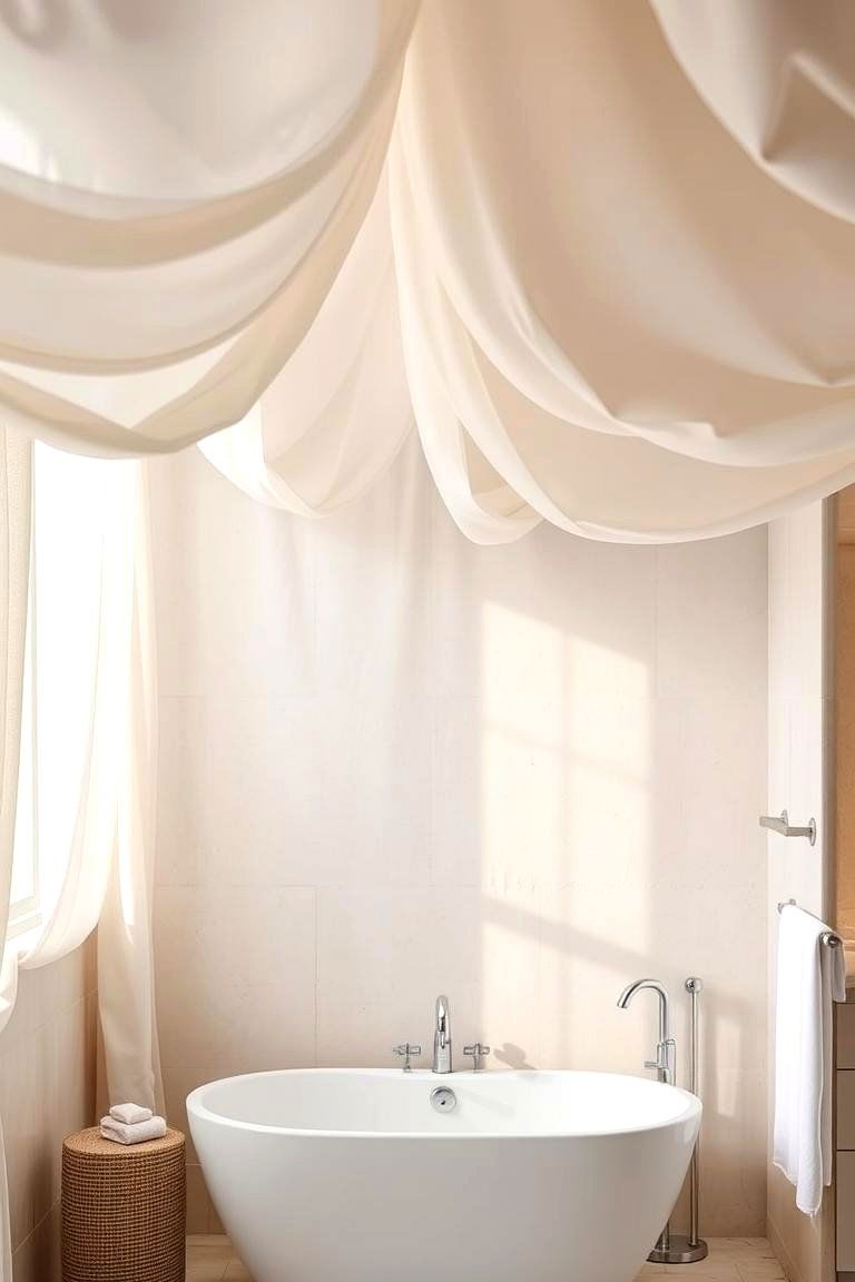 Fabric Draped Ceiling for Softness - 24 Bathroom Ceiling Ideas