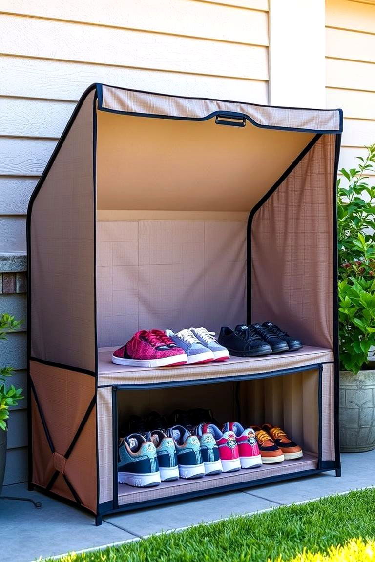 Fabric Shoe Storage with Weatherproof Cover - 24 Outdoor Shoe Storage Ideas