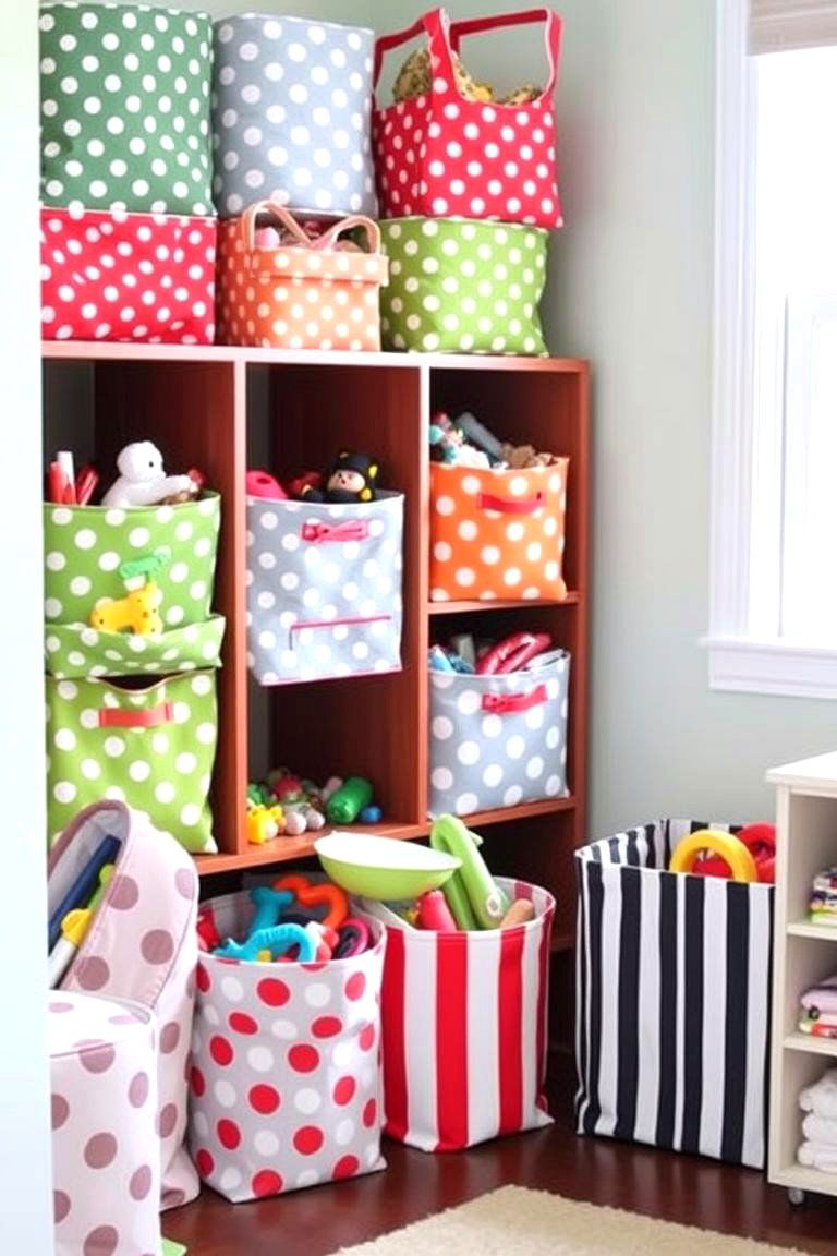 Fabric Storage Bins with Fun Designs - 24 Toy Storage Ideas