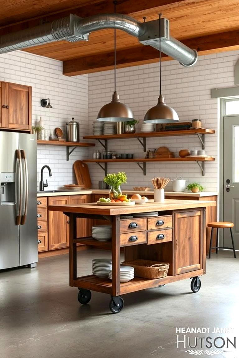 Factory Cart Island - 24 Industrial Kitchen Ideas