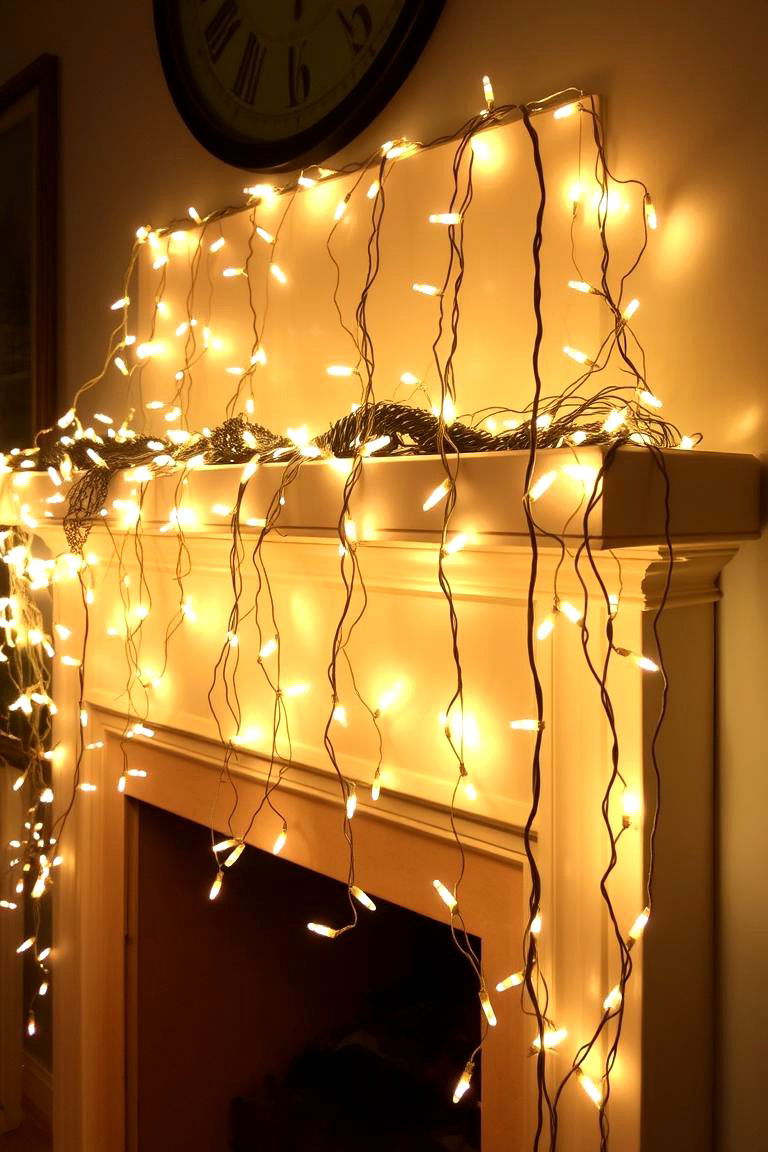 Fairy Lights for a Magical Effect - 24 Fireplace Mantel Lighting Ideas