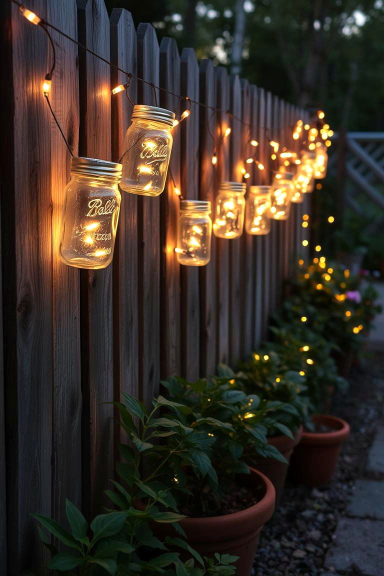 Fairy Lights in a Jar - 24 Fence Lighting Ideas