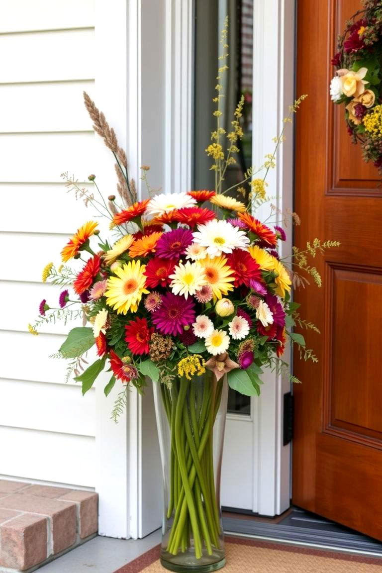 Fall Floral Arrangement in a Vase - 24 Front Door Fall Decor Ideas