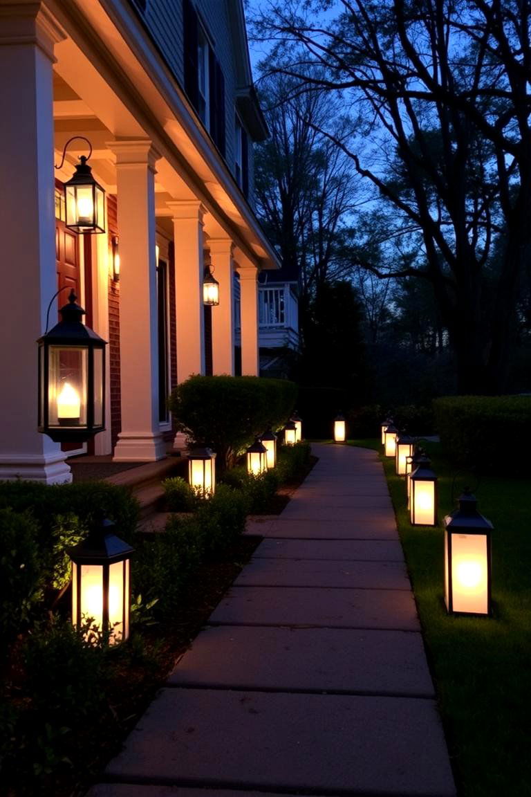 Fall Lantern Pathway - 24 Front Door Fall Decor Ideas
