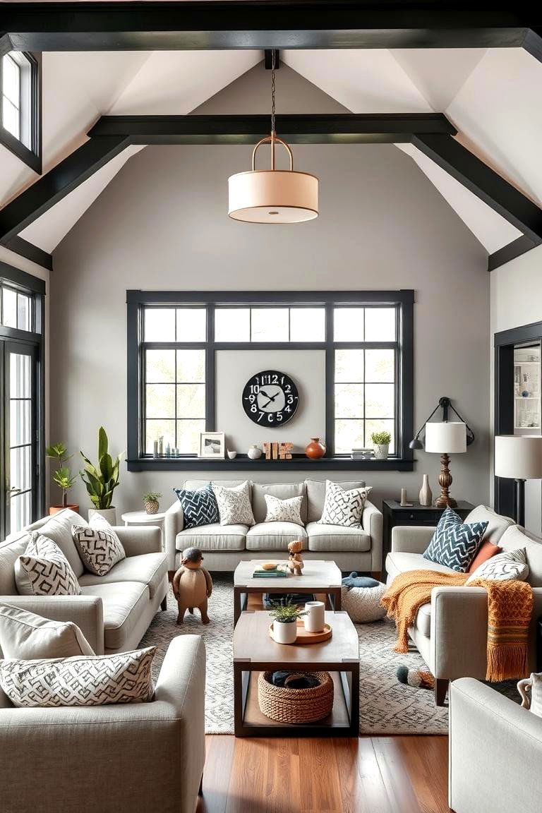 Family Friendly Comfort - 24 Living Room With Grey Walls and Black Trim
