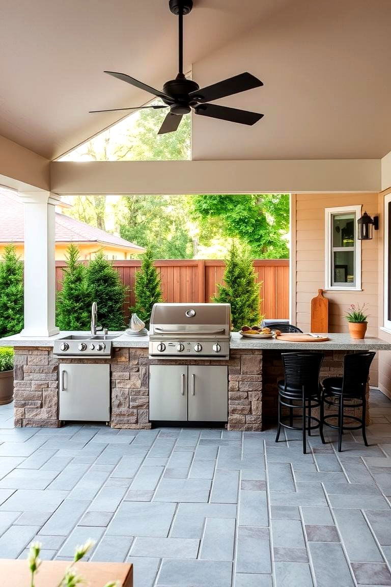 Family Friendly Grill Station with Integrated Seating - 24 Grill Station Ideas