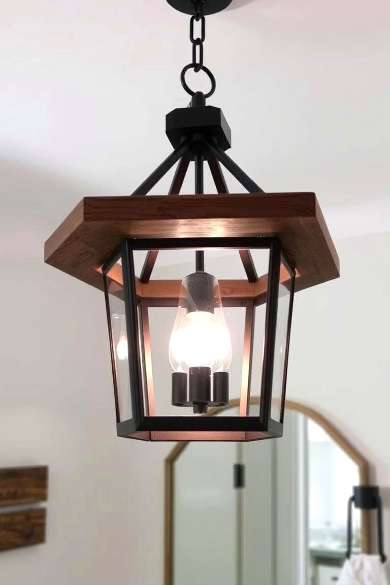 Farmhouse Chandelier with Lantern Design - 24 Bathroom Chandelier Ideas