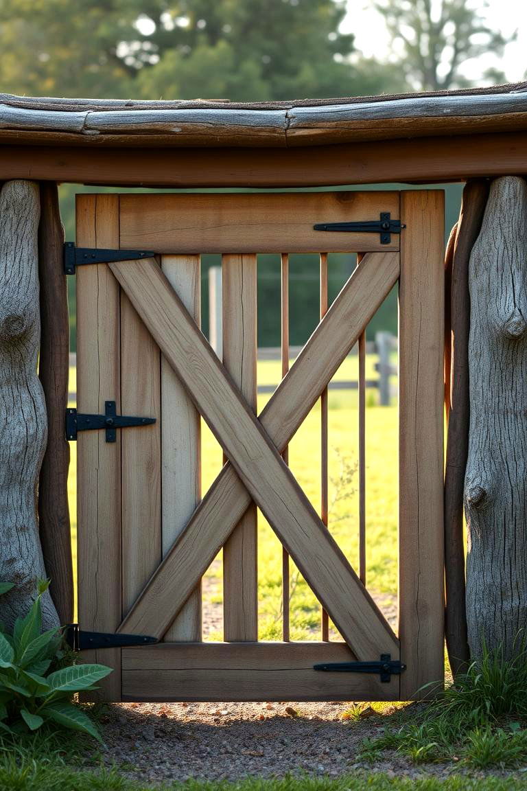 Farmhouse Charm Wooden Gate - 24 Driveway Gate Ideas