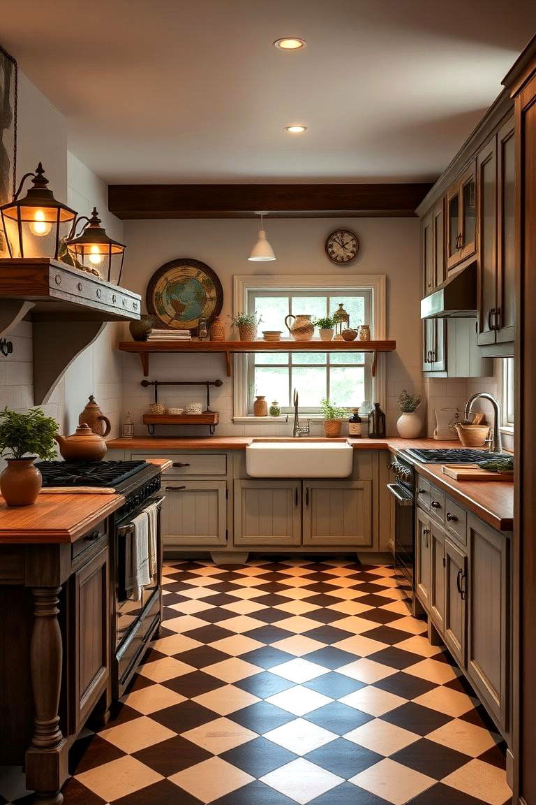Farmhouse Checkered Flooring Delight - 24 Kitchens With Checkered Floors