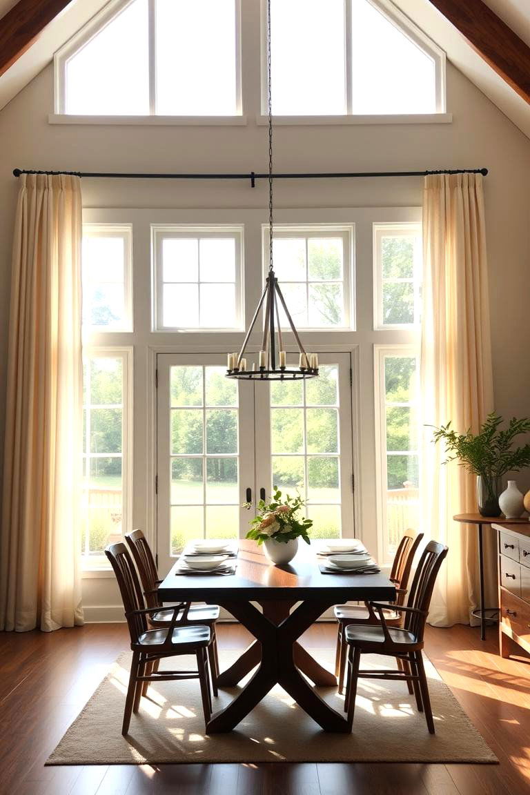 Farmhouse Dining Room with Tall Windows - 24 Modern Farmhouse Dining Room Ideas
