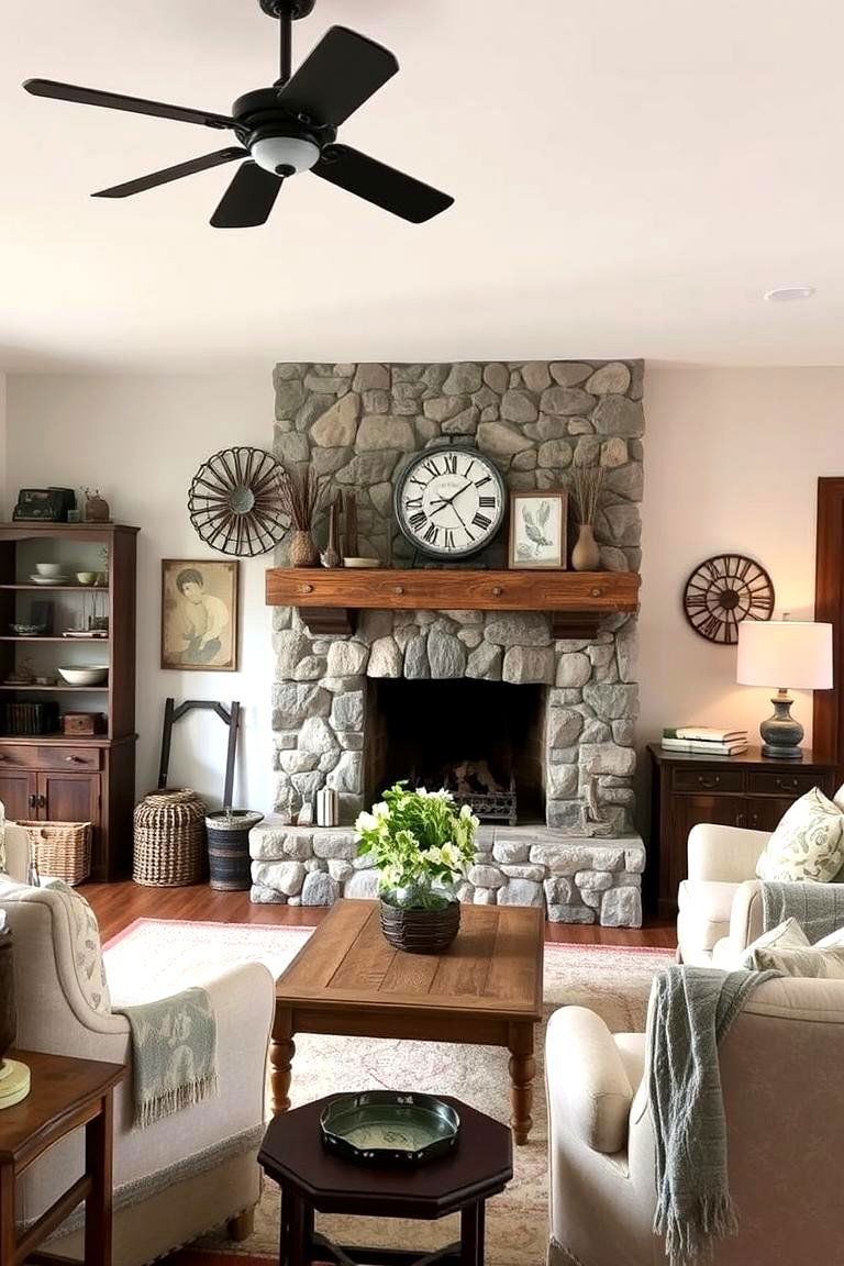 Farmhouse Faux Stone Fireplace - 24 Faux Stone Fireplace Ideas