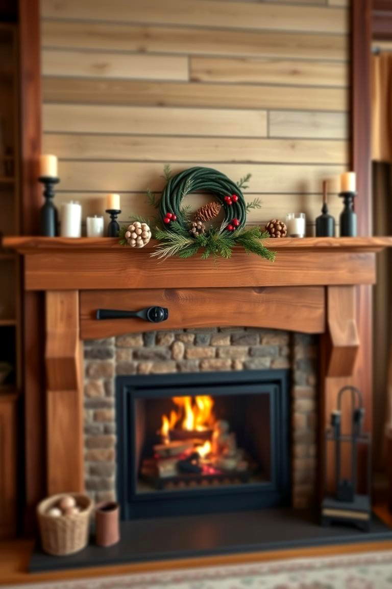 Farmhouse Fireplace with a Large Wooden Mantle - 24 Farmhouse Fireplace Ideas