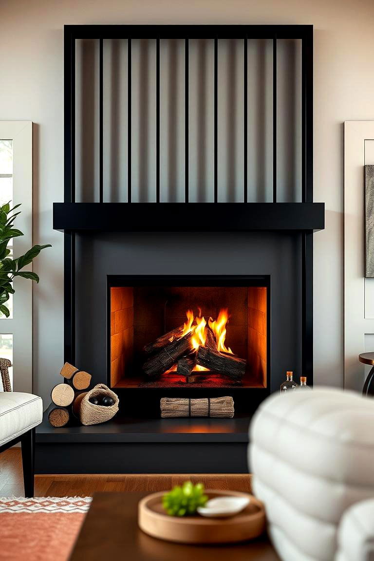 Farmhouse Fireplace with a Metal Surround - 24 Farmhouse Fireplace Ideas